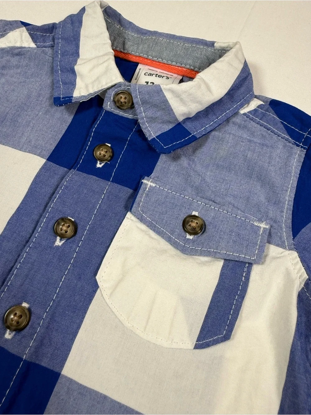 CARTER’S Boys Coastal Preppy Blue Buffalo Plaid Button Nautical Romper 12M
